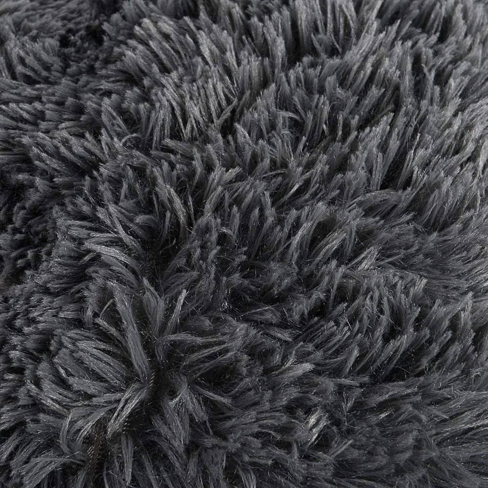 Deep Gray Luxury Furry Soft Adorable Trendy Pompom Throw Pillow Decor Cover Set